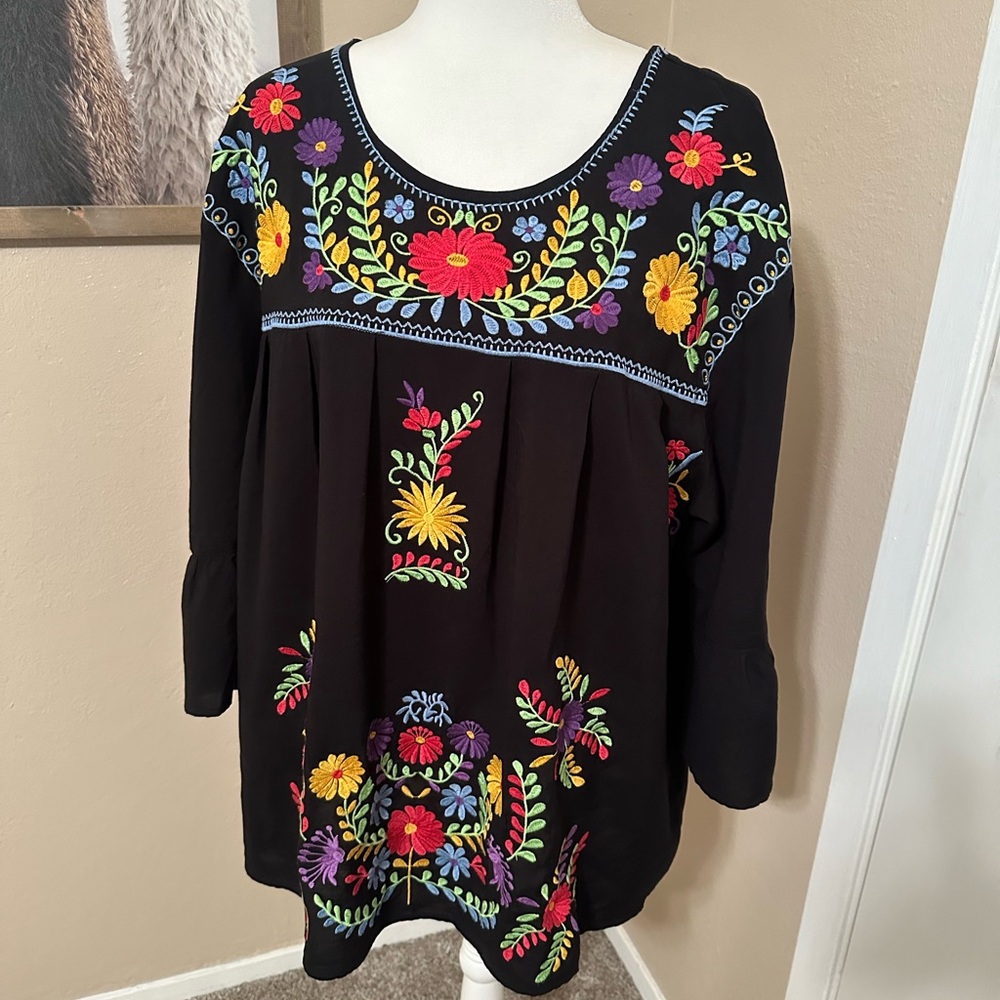 Black Crocheted Blouse with flutter sleeves
